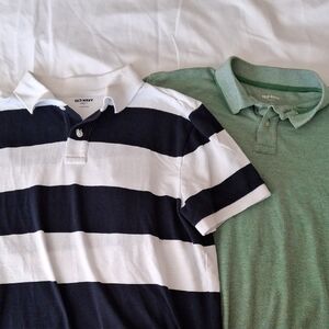 Old Navy Men's Black & White Striped Polo and Light Green Polo